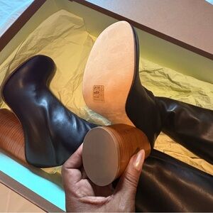 Burberry Thames Over the knee Black Leather Boots with Wooden Heel